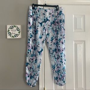 Parker Jasmine Devlin Pants Size 4 Floral Blue White Purple Pleated Lightweight